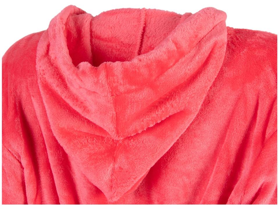 Roupão de Inverno de Microfibra Atlântica Pompom Framboesa com Capuz - 4