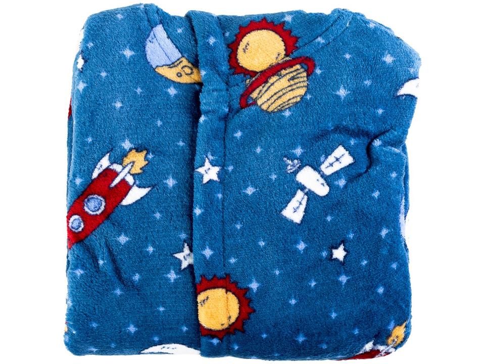 Roupão de Inverno Infantil de Microfibra Atlântica Sofisticata Kids Azul com Capuz - 4