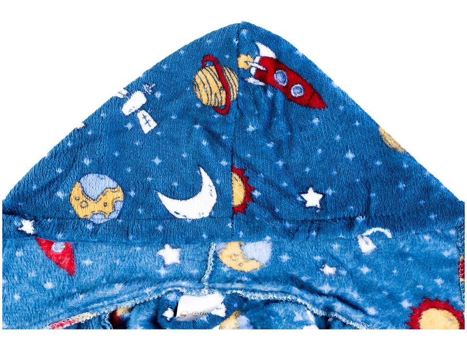 Roupão de Inverno Infantil de Microfibra Atlântica Sofisticata Kids Azul com Capuz - 6