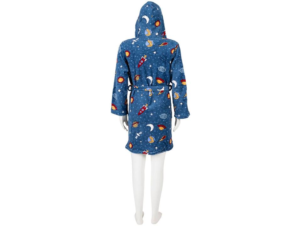 Roupão de Inverno Infantil de Microfibra Atlântica Sofisticata Kids Azul com Capuz - 3