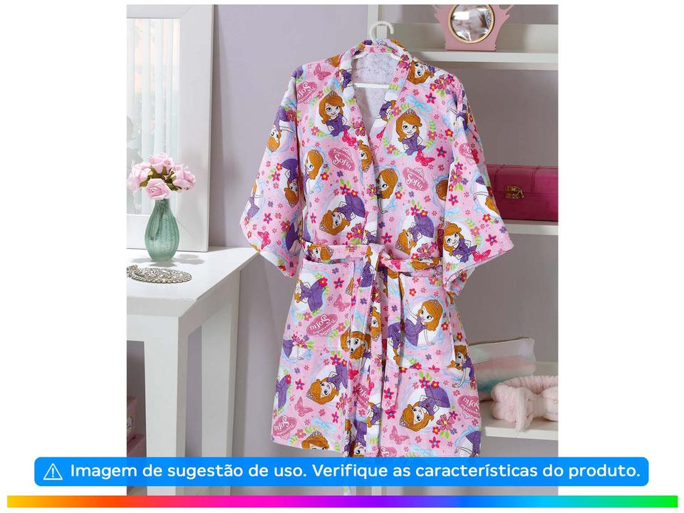 Roupão Infantil Döhler Felpa Velour Princesa Sofia Disney Rosa Claro - 1