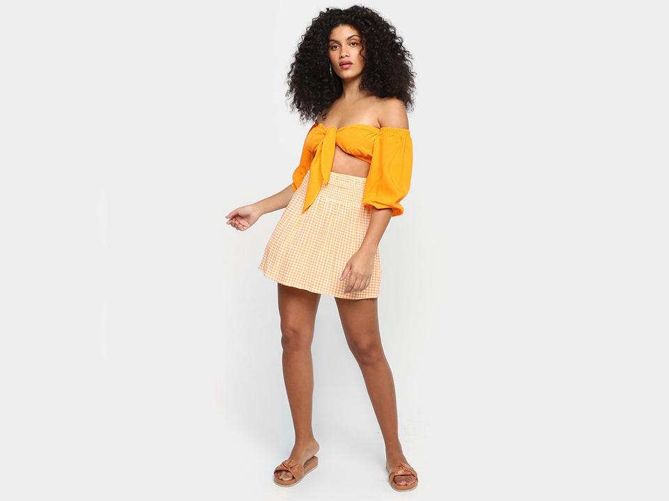 Saia Vista Magalu Curta Evasê Viscose Xadrez - 3