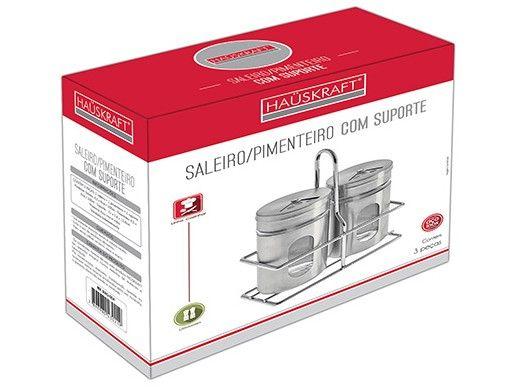 Saleiro e Pimenteiro Vidro e Aço Inox 2 Peças - 1
