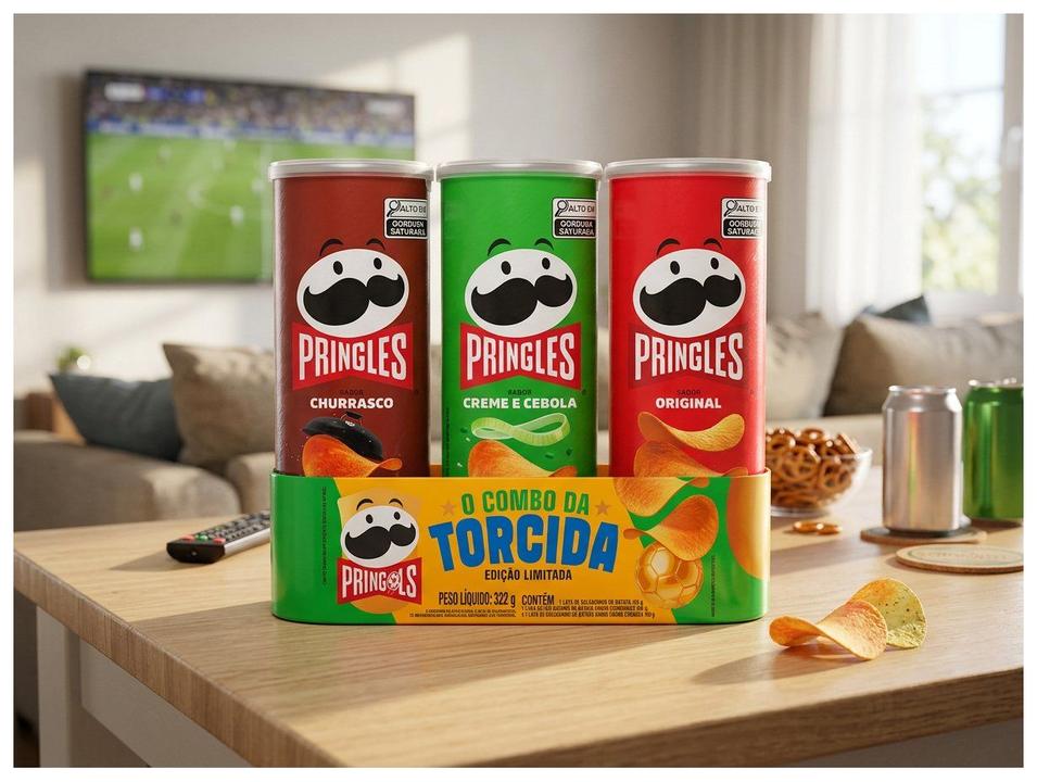 Salgadinho Festa do Futebol Pringles Churrasco Creme e Cebola e Original 322g - 2