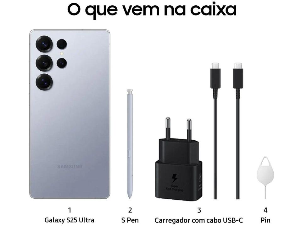 Samsung Galaxy S25 Ultra 5G 256GB Galaxy AI Titânio Azul 6,9" 12GB RAM Câm. Quádrupla 200+50+10+50MP Bateria 5000mAh Dual Chip - 5