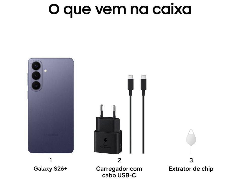 Samsung Galaxy S26+ Branco 5G 256GB Galaxy AI 6,7" 12GB RAM Câm. Tripla 50+12+10MP Bateria 4900mAh Dual Chip - 7