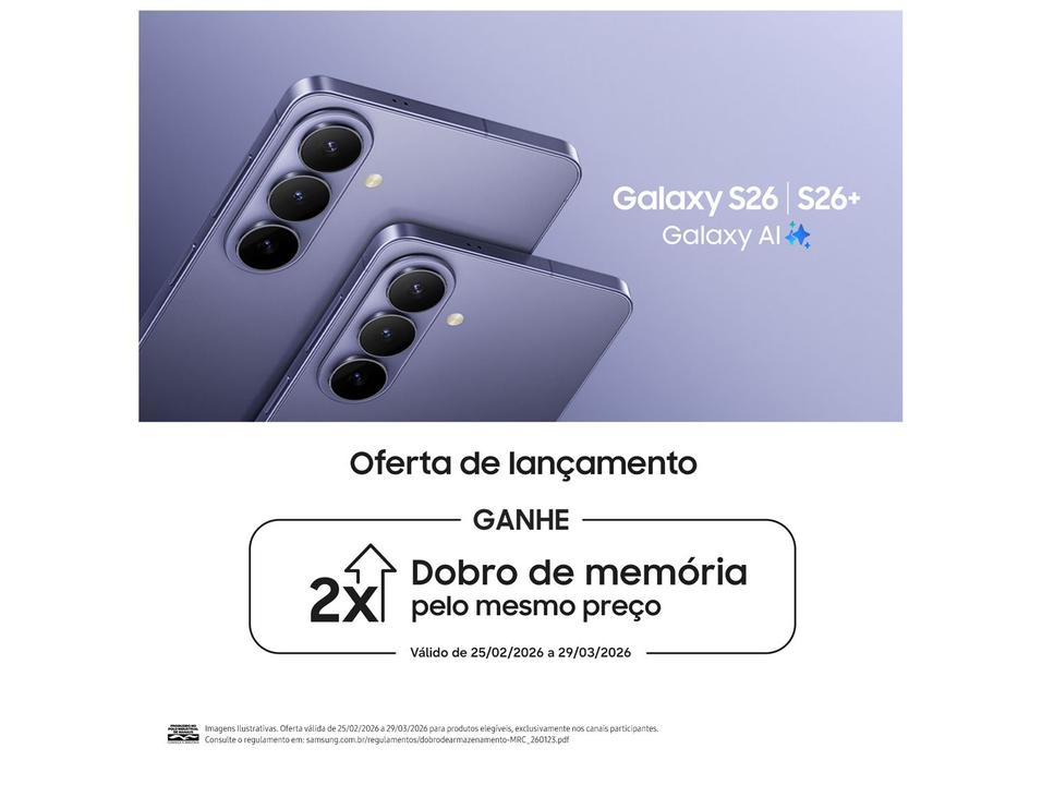 Samsung Galaxy S26 Preto 5G 512GB Galaxy AI 6,3" 12GB RAM Câm. Tripla 50+12+10MP Bateria 4300mAh Dual Chip - 2