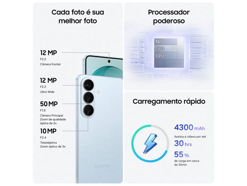 Samsung Galaxy S26 Preto 5G 512GB Galaxy AI 6,3" 12GB RAM Câm. Tripla 50+12+10MP Bateria 4300mAh Dual Chip - 3