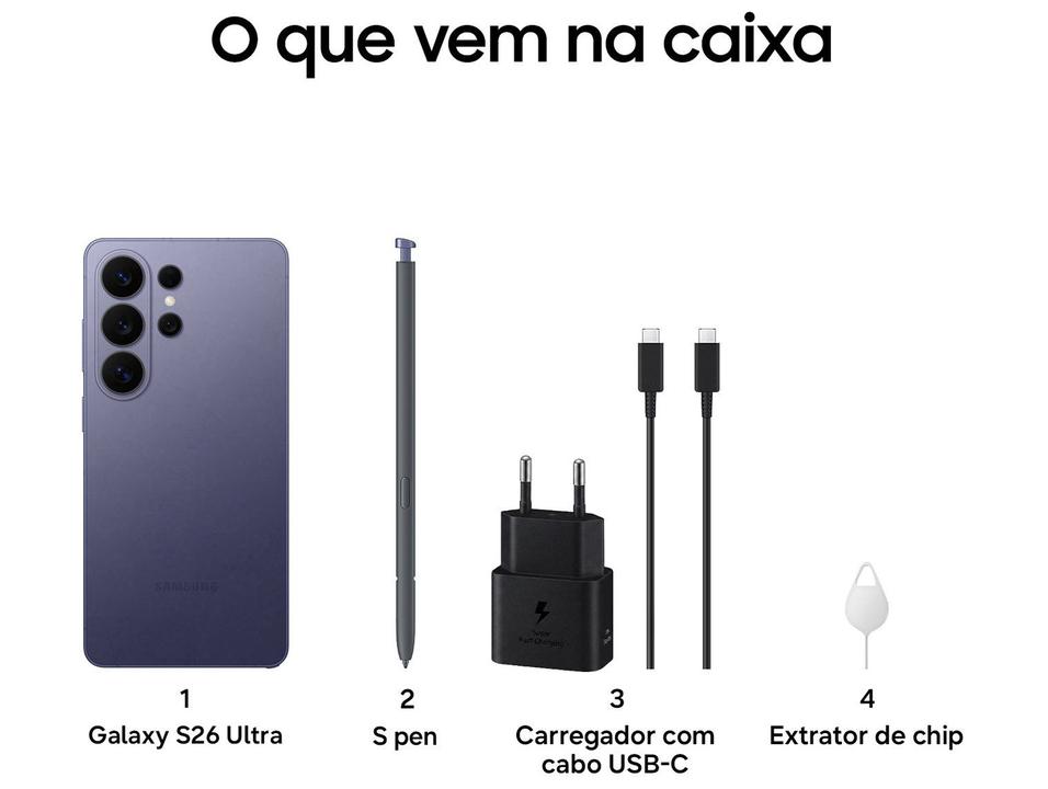 Samsung Galaxy S26 Ultra 5G 256GB Galaxy AI Violeta 6,9" 12GB RAM Câm. Quádrupla 200+50+10+50MP Bateria 5000mAh Dual Chip - 7