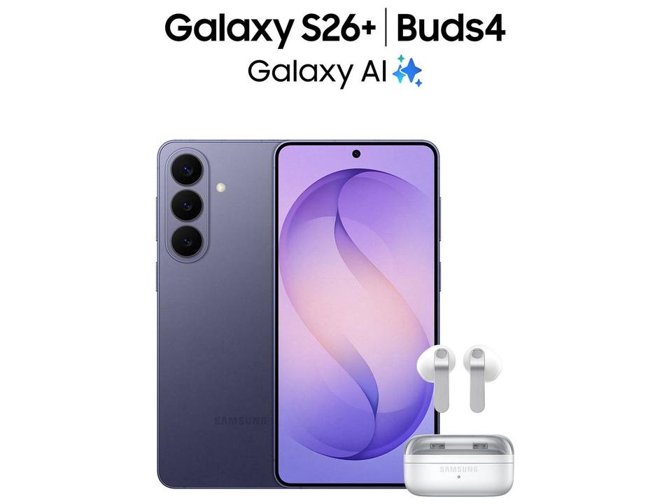 Samsung Galaxy S26+ Violeta 5G 256GB Galaxy AI 6,7" 12GB RAM Câm. Tripla 50+12+10MP Bateria 4900mAh Dual Chip - 6