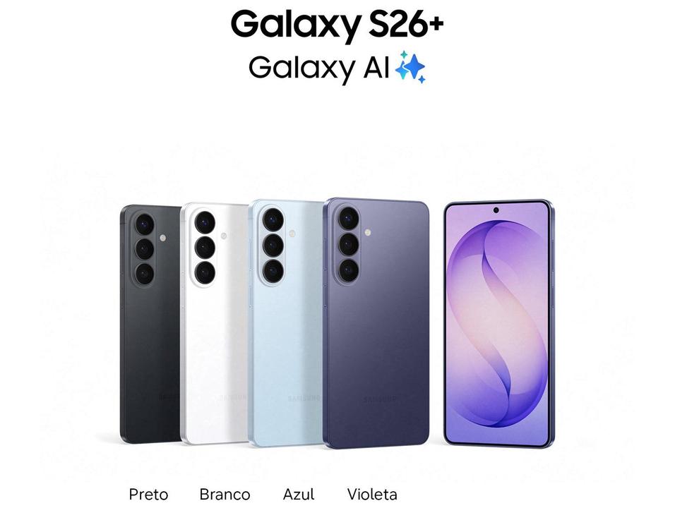 Samsung Galaxy S26+ Violeta 5G 256GB Galaxy AI 6,7" 12GB RAM Câm. Tripla 50+12+10MP Bateria 4900mAh Dual Chip - 1