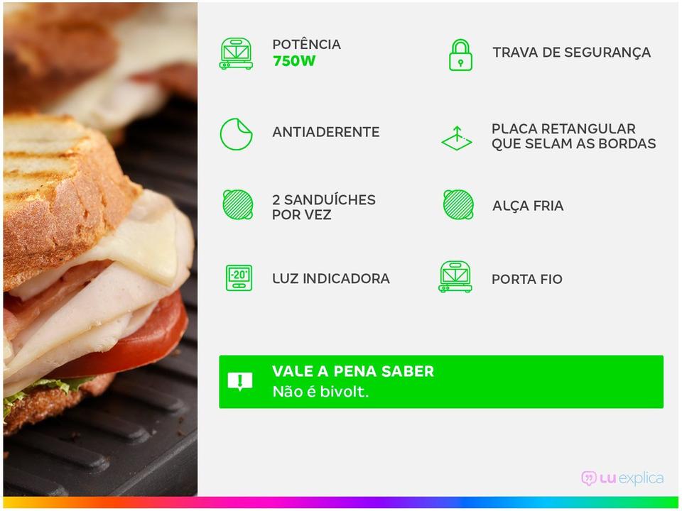 Sanduicheira Britânia Bello Pane Branca 750W - 1