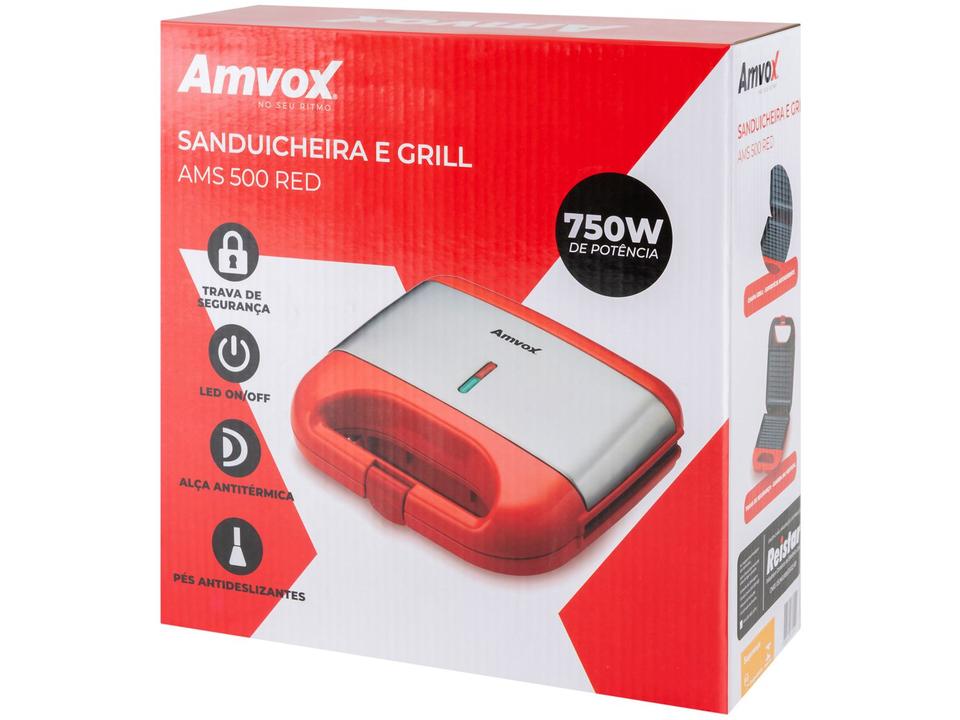 Sanduicheira Grill Amvox Vermelho 750W Lar - 8