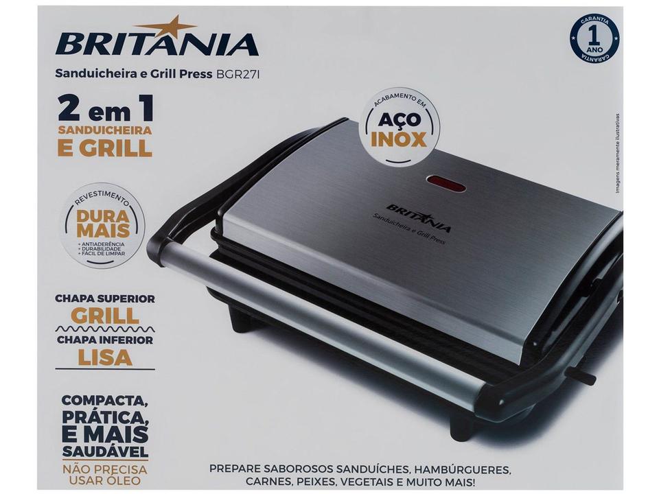 Sanduicheira/Grill Britânia Press BGR27I 2 em 1 Prata 850W Antiaderente - 8