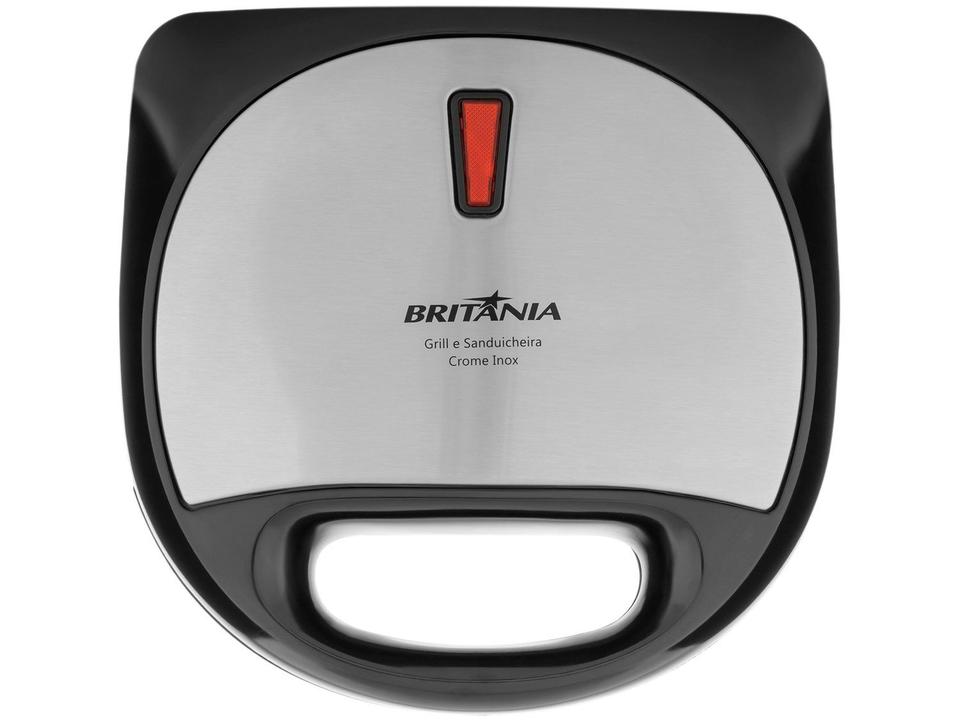 Sanduicheira Grill Britânia Preto e Cinza 750W Antiaderente Crome - 5
