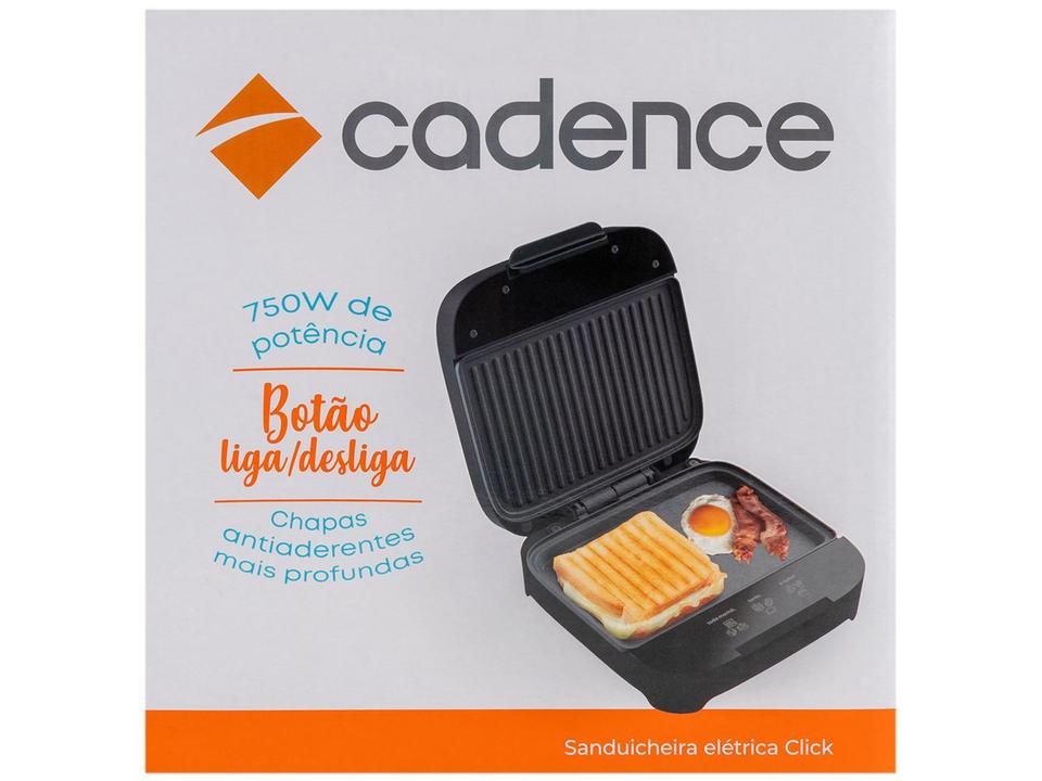 Sanduicheira Grill Cadence Preta 750W Antiaderente Click - 9