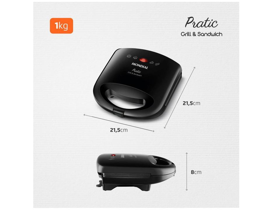 Sanduicheira/Grill Mondial Pratic SN-01 Preto 750W - 6