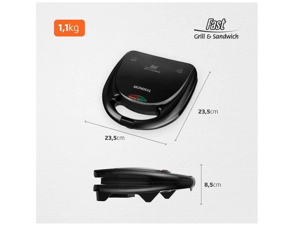 Sanduicheira Mondial Fast Grill S-12 Preta 750W - 7