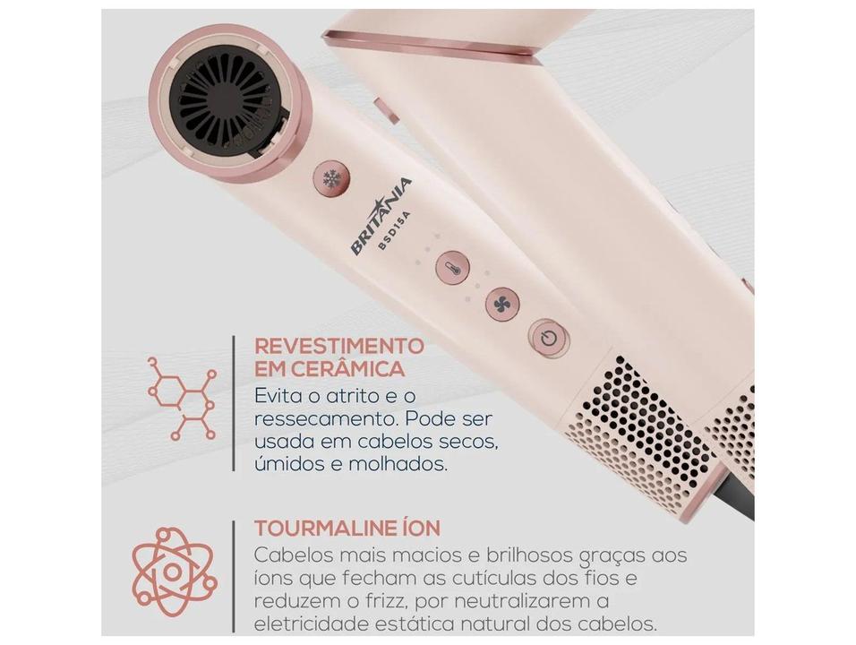 Secador de Cabelo Britânia Silence Turbo e Tourmaline Íon Rosa e Rosé 1450W 3 Velocidades BSD15A 63501091 - 4