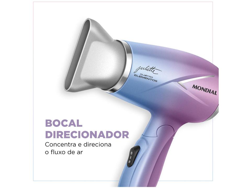 Secador de Cabelo Mondial Dobrável Tourmaline Azul e Rosa 1200W 2 Velocidades by Juliette Qu4tro Elementos - 6