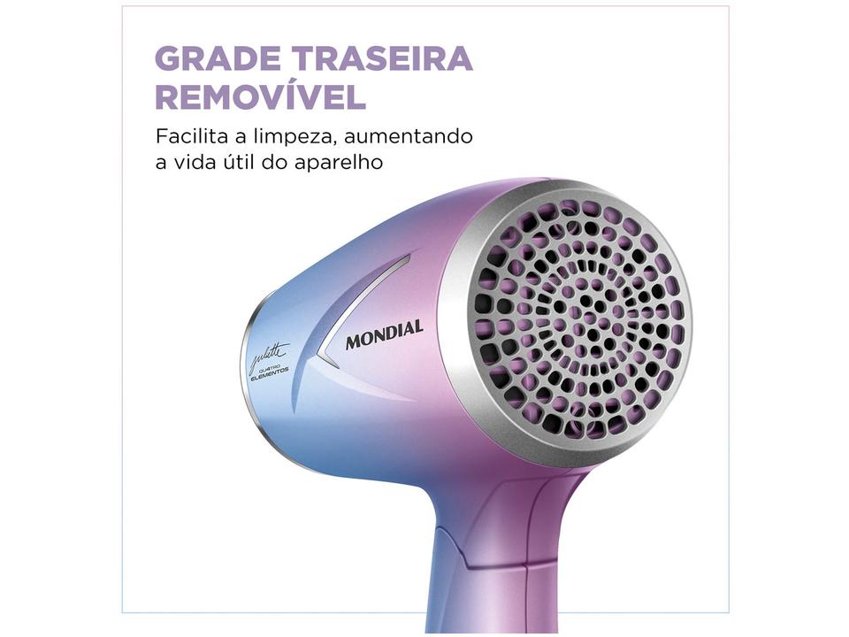 Secador de Cabelo Mondial Dobrável Tourmaline Azul e Rosa 1200W 2 Velocidades by Juliette Qu4tro Elementos - 7