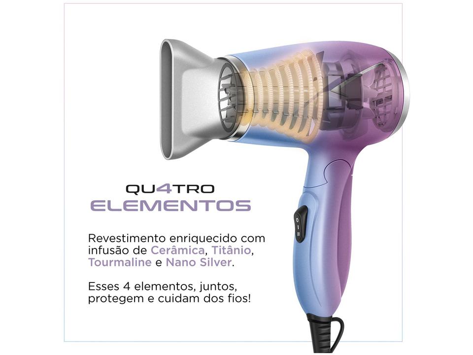 Secador de Cabelo Mondial Dobrável Tourmaline Azul e Rosa 1200W 2 Velocidades by Juliette Qu4tro Elementos - 2