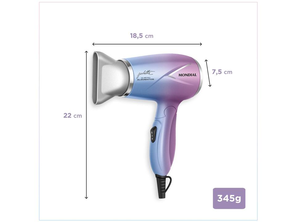 Secador de Cabelo Mondial Dobrável Tourmaline Azul e Rosa 1200W 2 Velocidades by Juliette Qu4tro Elementos - 8