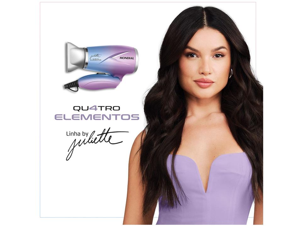 Secador de Cabelo Mondial Dobrável Tourmaline Azul e Rosa 1200W 2 Velocidades by Juliette Qu4tro Elementos - 1