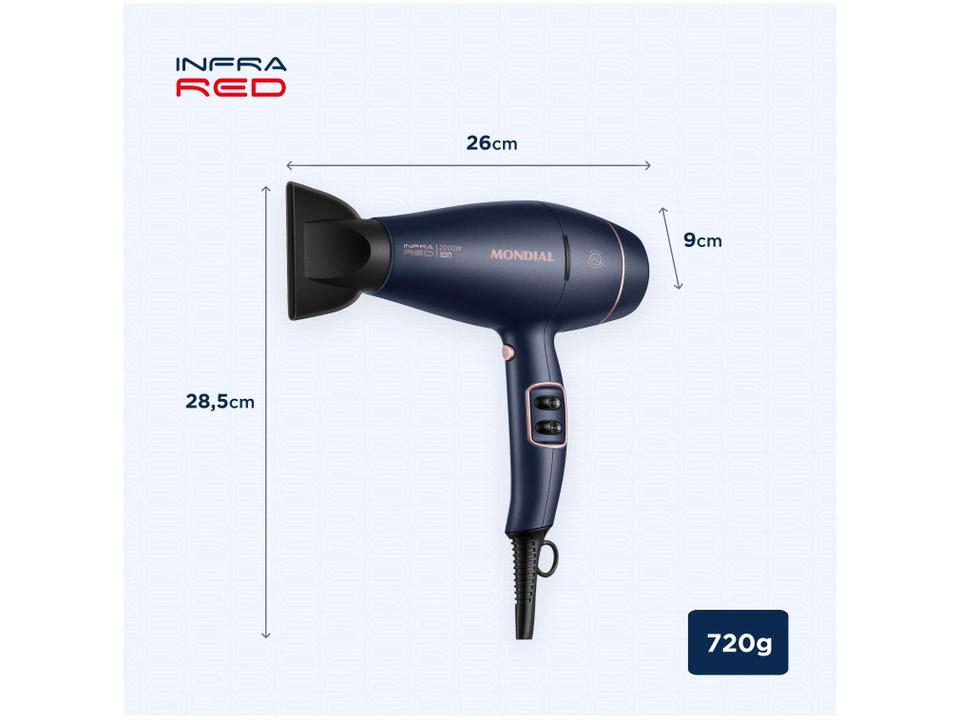 Secador de Cabelo Mondial Infrared Rosé e Azul 2000W 2 Velocidades SCP-01-IR - 8