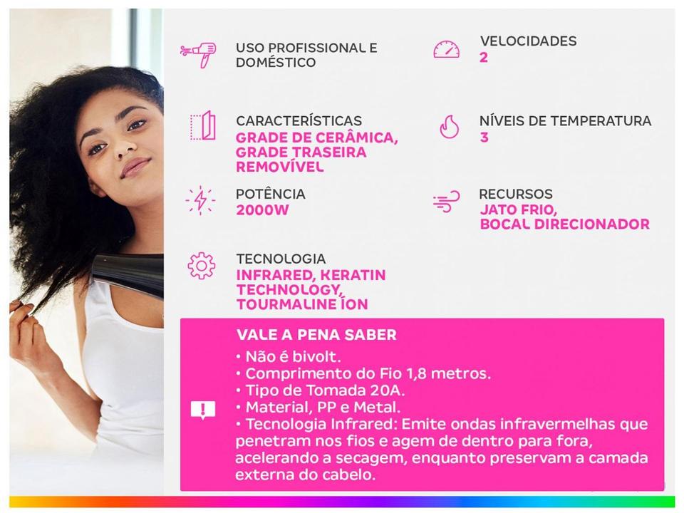 Secador de Cabelo Mondial Infrared Rosé e Azul - 1