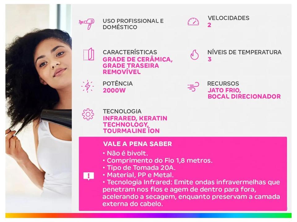 Secador de Cabelo Mondial Infrared Rosé e Azul 2000W 2 Velocidades SCP-01-IR - 1