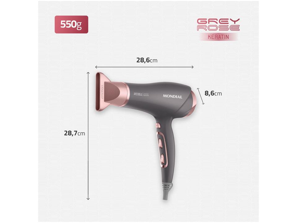 Secador de Cabelo Mondial Keratin Grafite e Rosé - 8