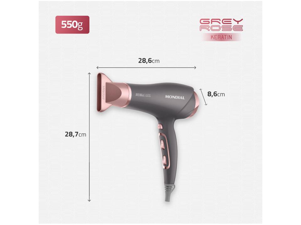Secador de Cabelo Mondial Keratin Grafite e Rosé - 8