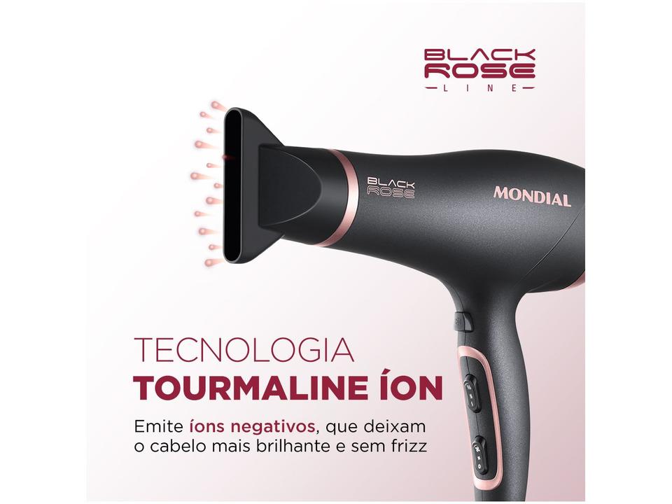 Secador de Cabelo Mondial Preto com Íons - 2000W 2 Velocidades Black Rose - 110 V - 1