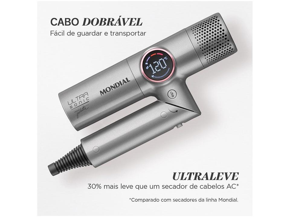 Secador de Cabelo Mondial Profissional com Íons Cinza 1600W 2 Velocidades By Juliette Ultra Sonic 74018-01 - 3