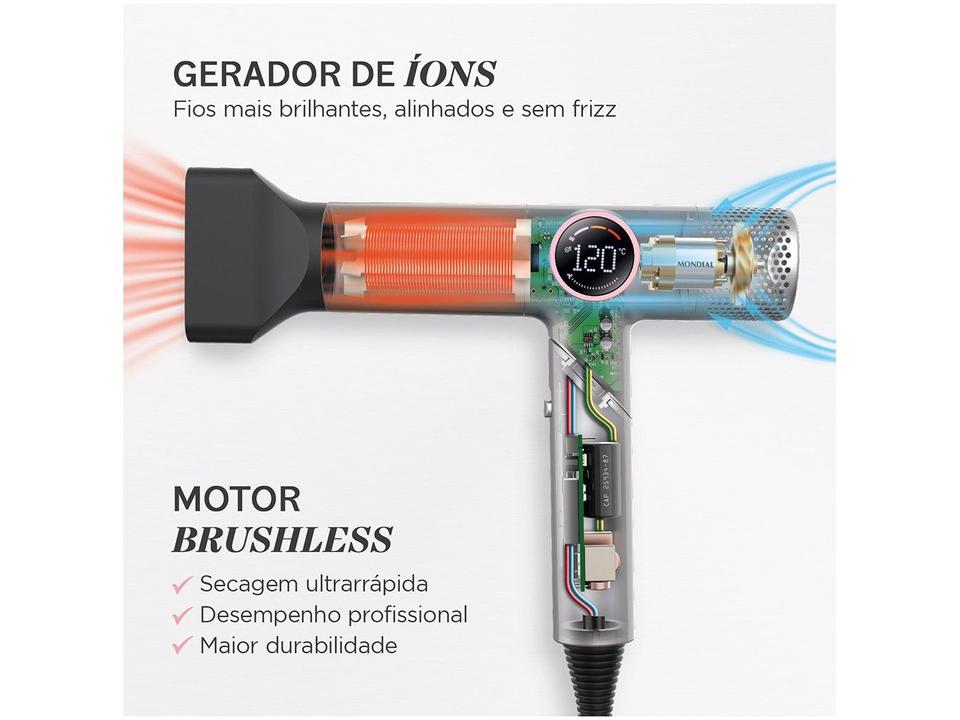 Secador de Cabelo Mondial Profissional com Íons Cinza 1600W 2 Velocidades By Juliette Ultra Sonic 74018-01 - 2