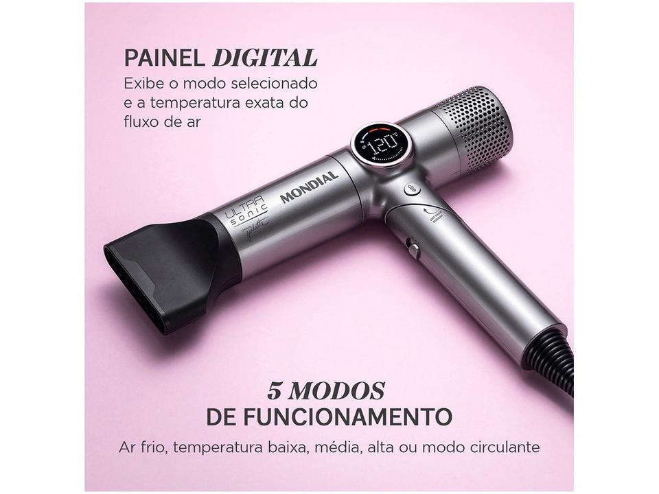 Secador de Cabelo Mondial Profissional com Íons Cinza 1600W 2 Velocidades By Juliette Ultra Sonic 74018-01 - 5