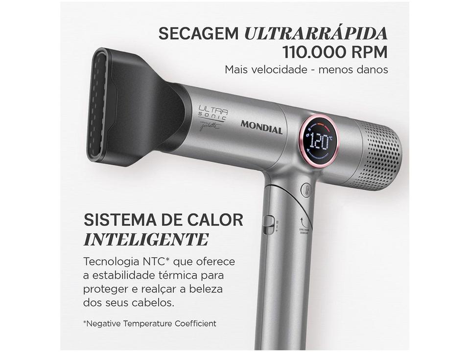 Secador de Cabelo Mondial Profissional com Íons Cinza 1600W 2 Velocidades By Juliette Ultra Sonic 74018-01 - 4