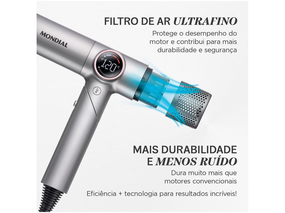 Secador de Cabelo Mondial Profissional com Íons Cinza 1600W 2 Velocidades By Juliette Ultra Sonic 74018-01 - 6