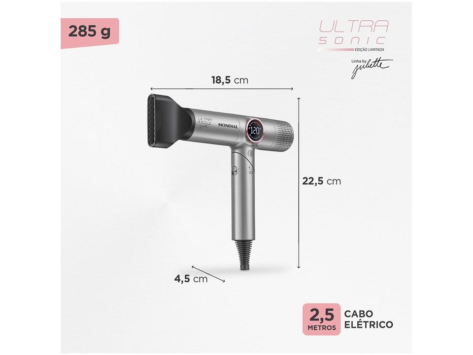 Secador de Cabelo Mondial Profissional com Íons Cinza 1600W 2 Velocidades By Juliette Ultra Sonic 74018-01 - 8