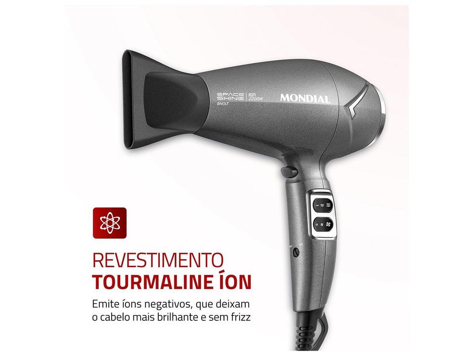 Secador de Cabelo Mondial Tourmaline Íon Grafite 2200W 2 Velocidades Space Shine SC-20-BI 74008-01 - 2
