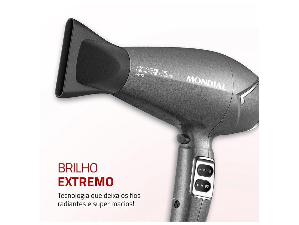 Secador de Cabelo Mondial Tourmaline Íon Grafite 2200W 2 Velocidades Space Shine SC-20-BI 74008-01 - 1