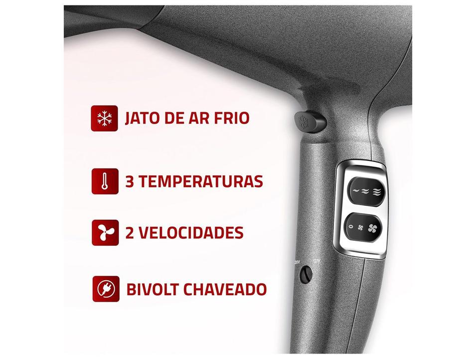 Secador de Cabelo Mondial Tourmaline Íon Grafite 2200W 2 Velocidades Space Shine SC-20-BI 74008-01 - 3