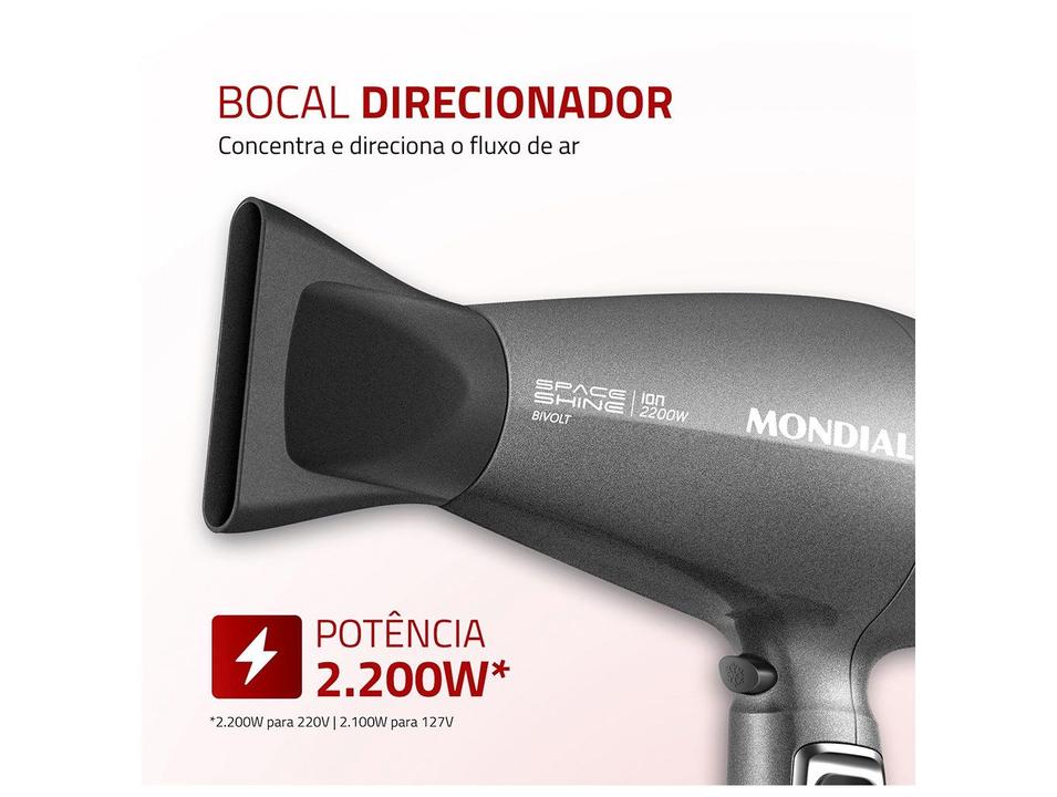 Secador de Cabelo Mondial Tourmaline Íon Grafite 2200W 2 Velocidades Space Shine SC-20-BI 74008-01 - 4