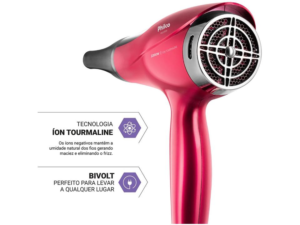 Secador de Cabelo Philco Íons Tourmaline Cherry 2200W 2 Velocidades PSC2300 - 2