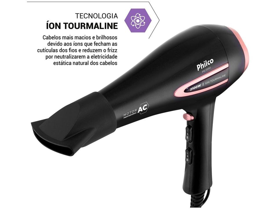 Secador de Cabelo Philco Tourmaline Íon Preto 2100W 2 Velocidades PSA3250 - 3
