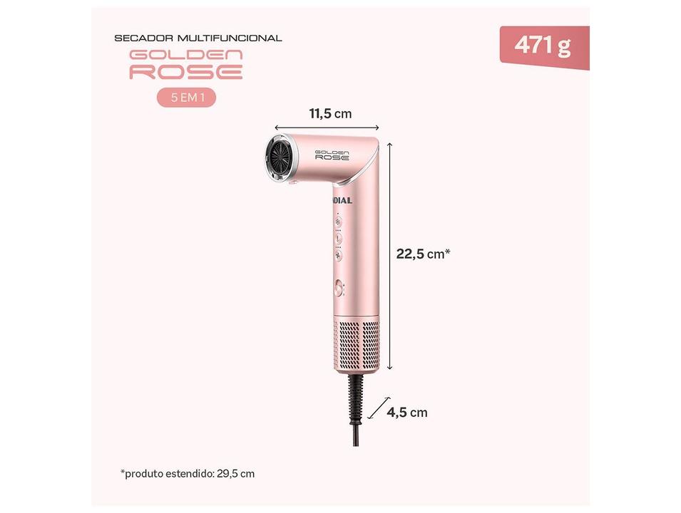 Secador Multifuncional 5 Em 1 Mondial Golden Rosé 1500W SM-01-BLDC-GR - 12