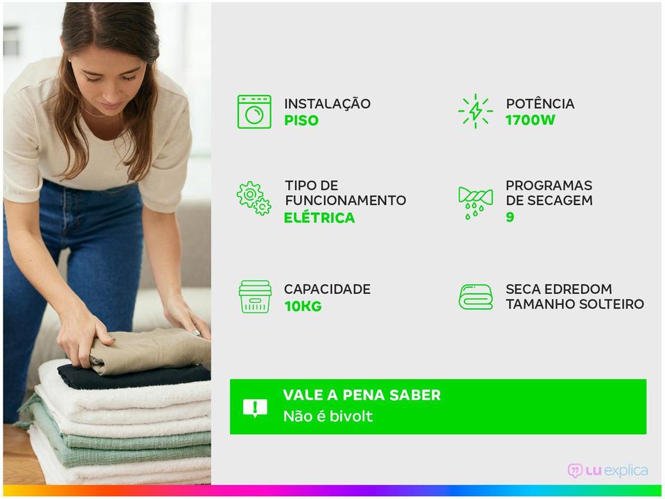 Secadora de Roupas de Piso Brastemp 10kg BSR10BB - 9 Programas de Secagem - 220 V - 1