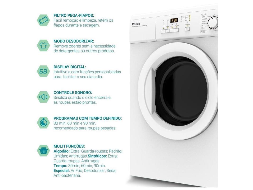 Secadora de Roupas de Piso Philco 11kg PSR11A 15 Programas de Secagem - 5
