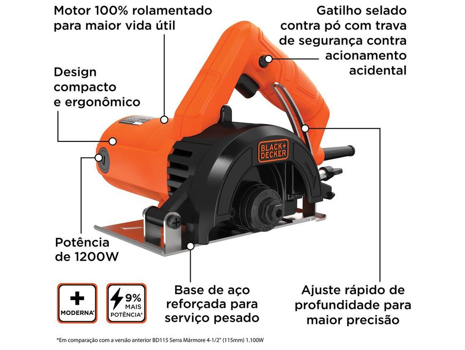 Serra Mármore Elétrica Black+Decker BES41200 4 1/2” 14000 RPM - 1
